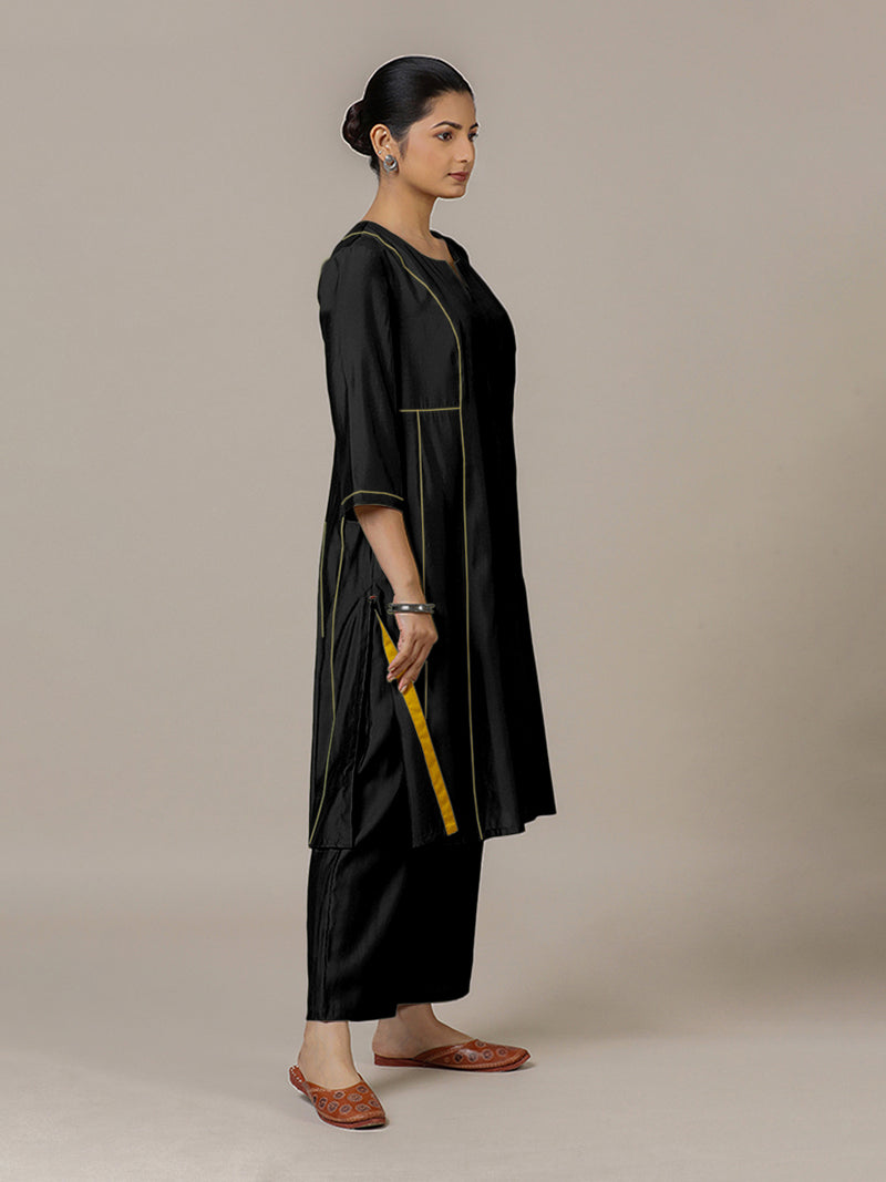 Mahi x Rozaana | A Line Kurta in Raven Black with Thread Work | Coords or Only Kurta-Binks