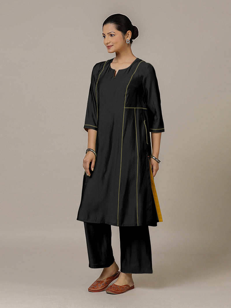 Mahi x Rozaana | A Line Kurta in Raven Black with Thread Work | Coords or Only Kurta-Binks