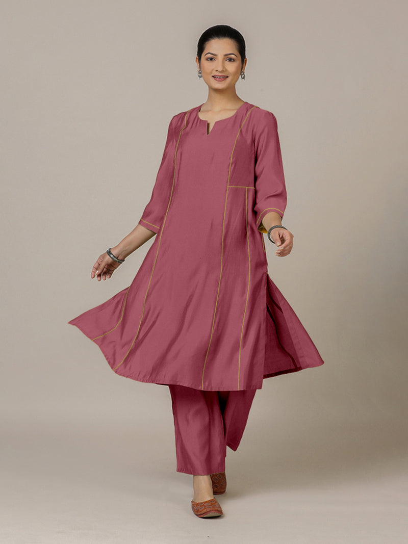 Mahi x Rozaana | A Line Kurta in Rose Pink with Thread Work | Coords or Only Kurta-Binks