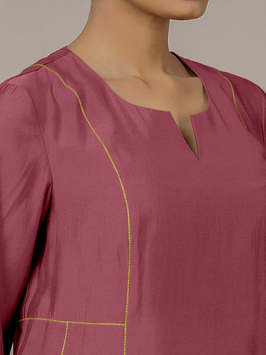 Mahi x Rozaana Kurta, in Pink Viscose, featuring three quarter sleeves and round neck with splitline, made for daily & work.