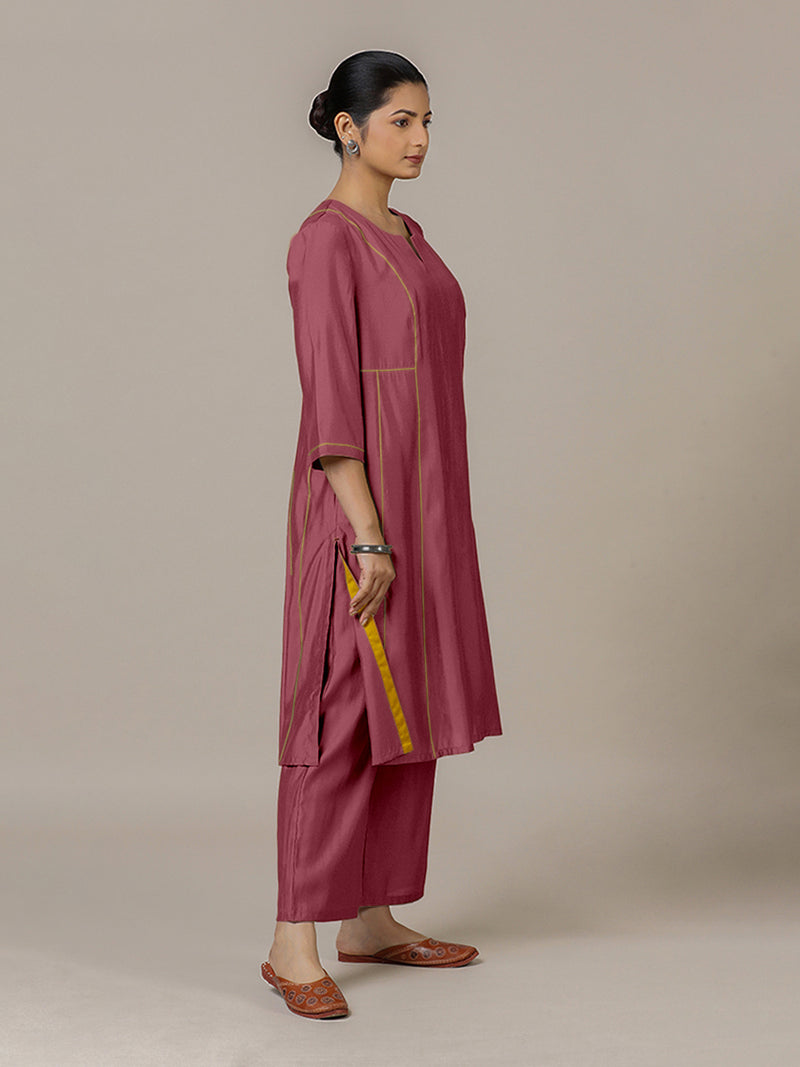 Mahi x Rozaana | A Line Kurta in Rose Pink with Thread Work | Coords or Only Kurta-Binks