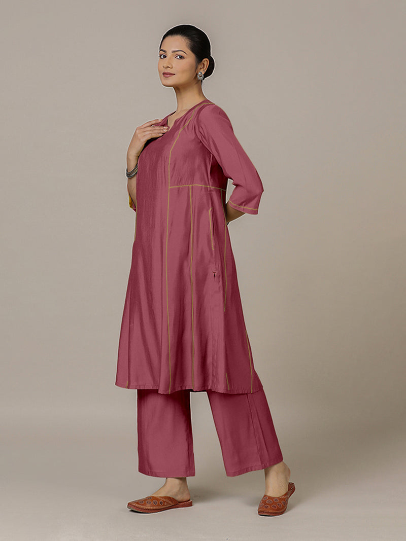Mahi x Rozaana | A Line Kurta in Rose Pink with Thread Work | Coords or Only Kurta-Binks