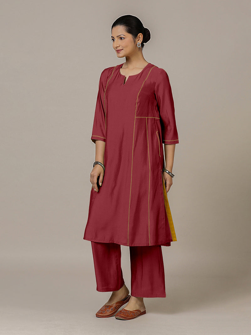 Mahi x Rozaana | A Line Kurta in Scarlet Red with Thread Work | Coords or Only Kurta-Binks