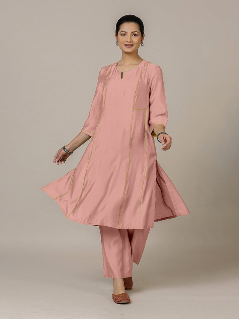 Mahi x Rozaana | A Line Kurta in Sea Pink with Thread Work | Coords or Only Kurta-Binks