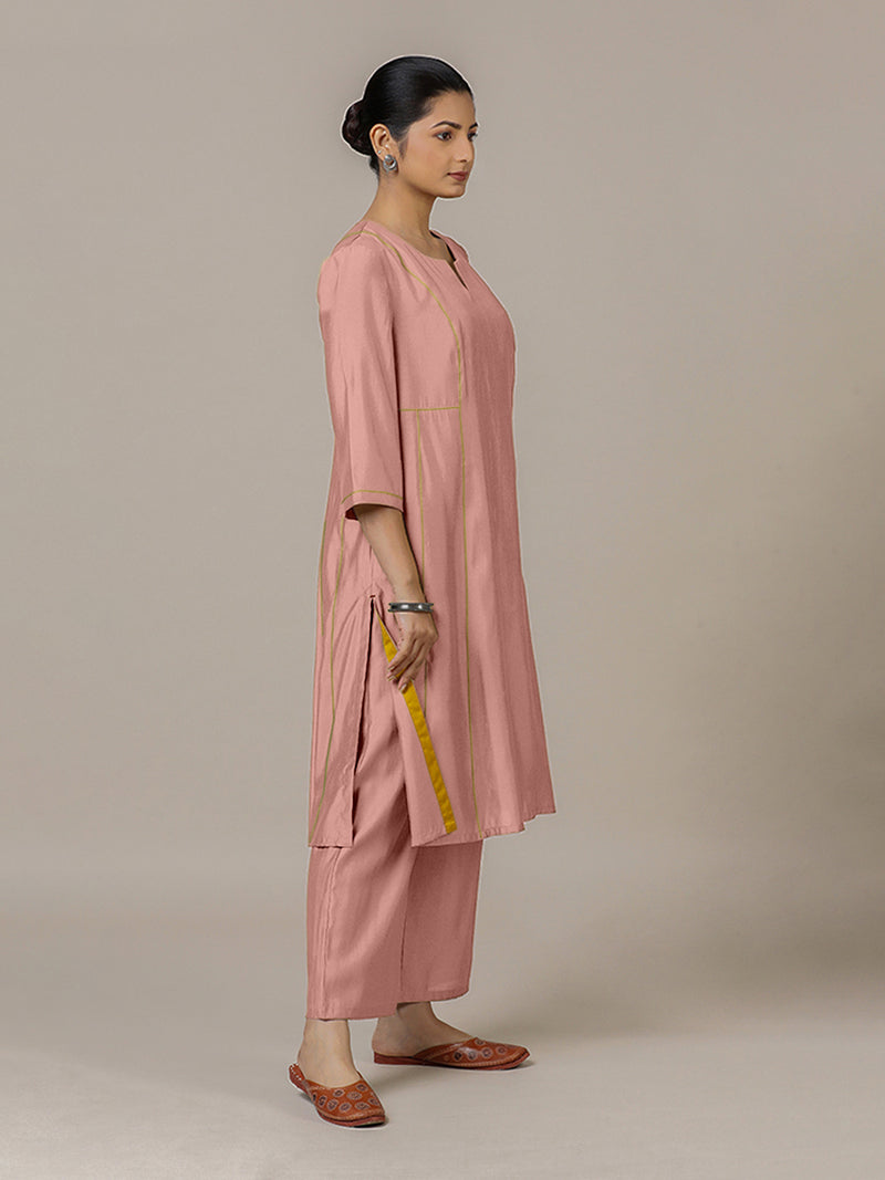 Mahi x Rozaana | A Line Kurta in Sea Pink with Thread Work | Coords or Only Kurta-Binks