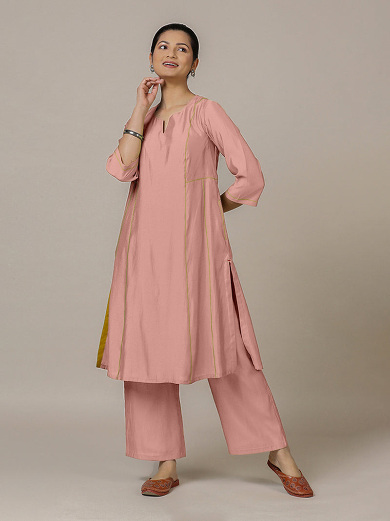 Mahi x Rozaana | A Line Kurta in Sea Pink with Thread Work | Coords or Only Kurta-Binks