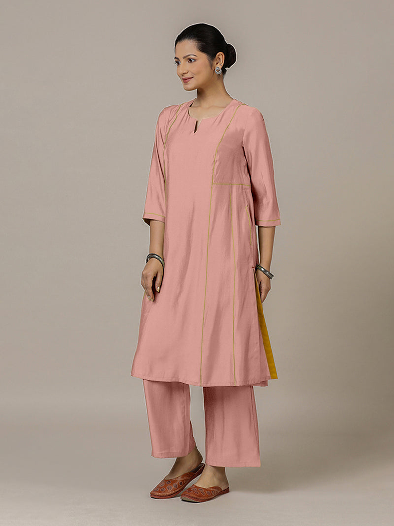 Mahi x Rozaana | A Line Kurta in Sea Pink with Thread Work | Coords or Only Kurta-Binks