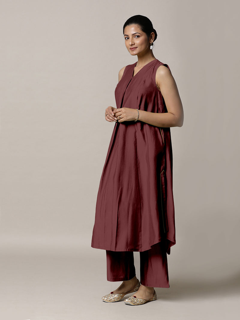 Mirha x Rozaana | A Line Kurta in Deep Maroon with Thread Work | Coords or Only Kurta-Binks