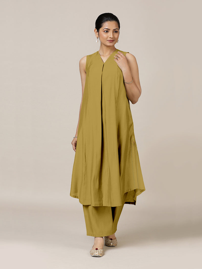 Mirha x Rozaana | A Line Kurta in Dijon Mustard with Thread Work | Coords or Only Kurta-Binks