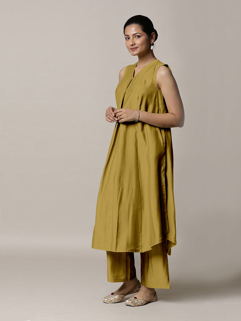 Mirha x Rozaana | A Line Kurta in Dijon Mustard with Thread Work | Coords or Only Kurta-Binks