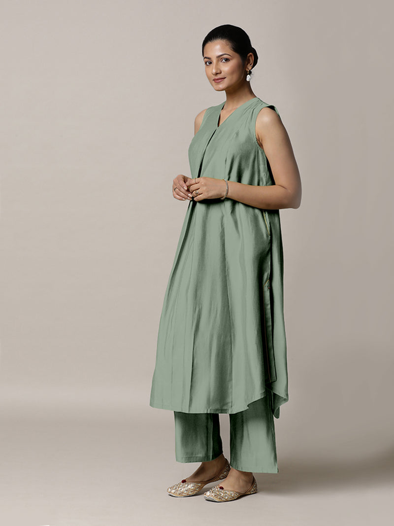 Mirha x Rozaana | A Line Kurta in Mint Green with Thread Work | Coords or Only Kurta-Binks
