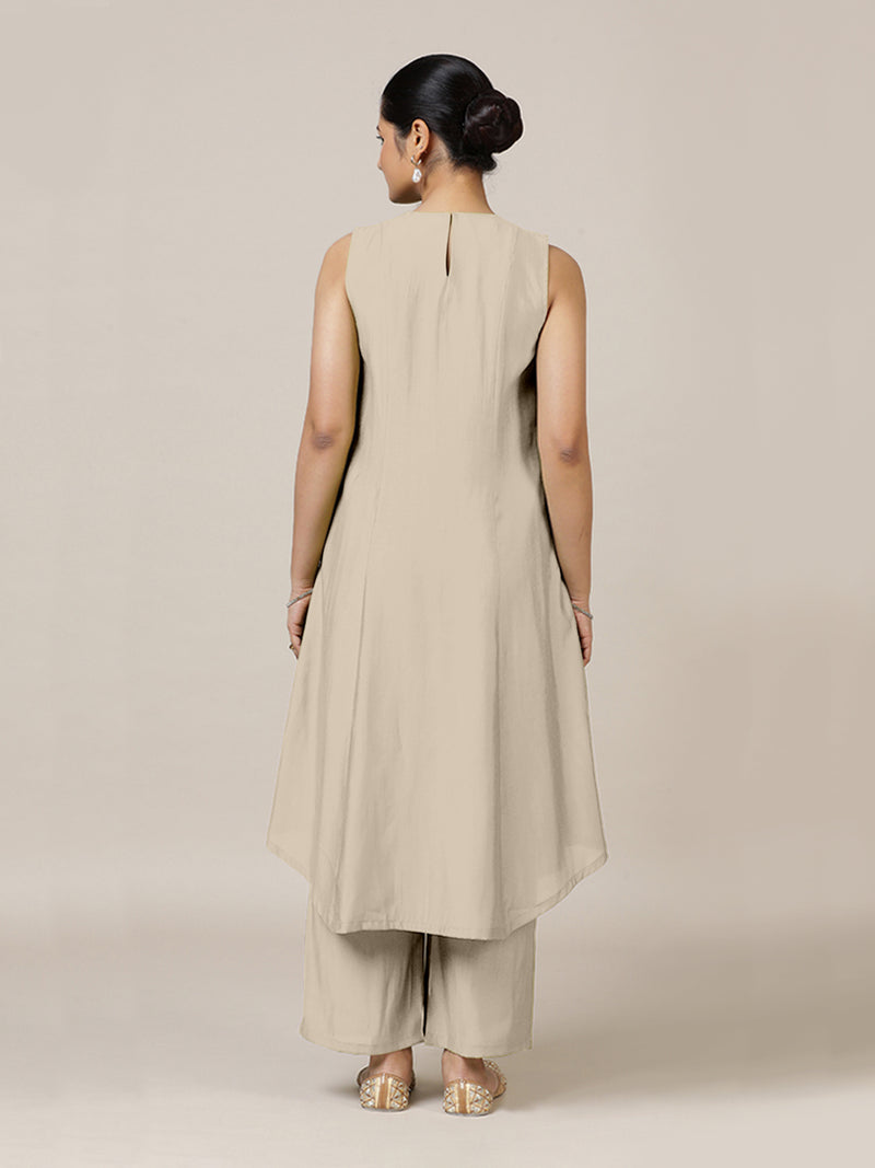 Mirha x Rozaana | A Line Kurta in Oyster Grey with Thread Work | Coords or Only Kurta-Binks