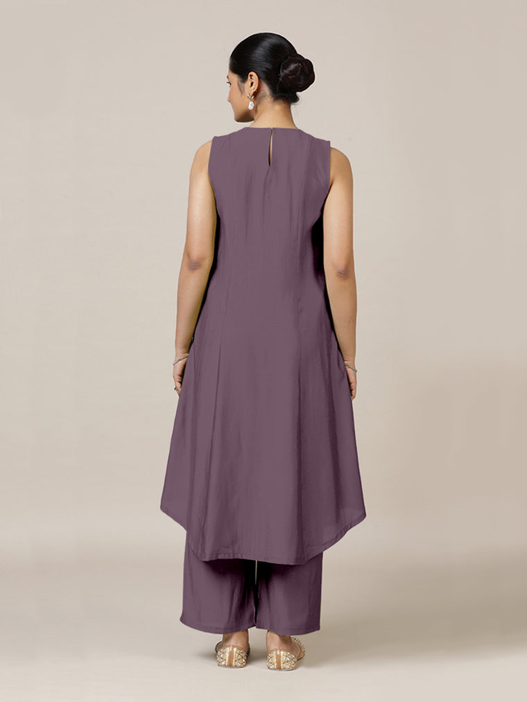 Mirha x Rozaana Kurta, in Purple Viscose, featuring sleeveless and v-neckline, made for daily & work (view 2).