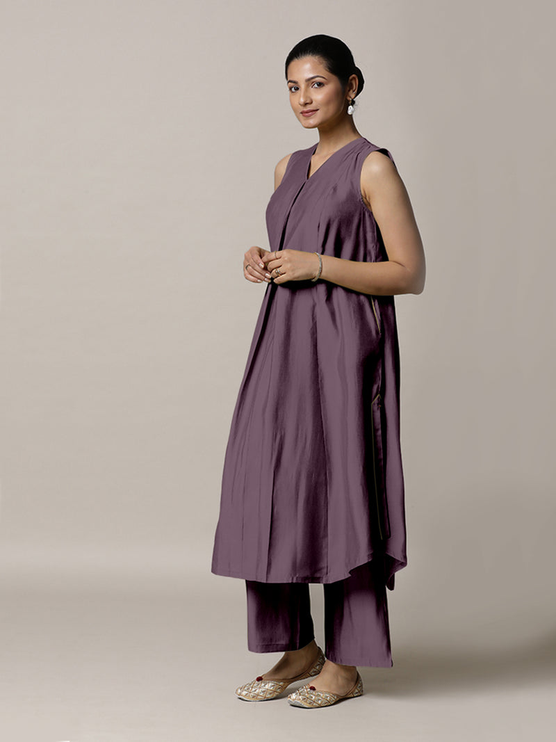 Mirha x Rozaana | A Line Kurta in Purple Mauve with Thread Work | Coords or Only Kurta-Binks