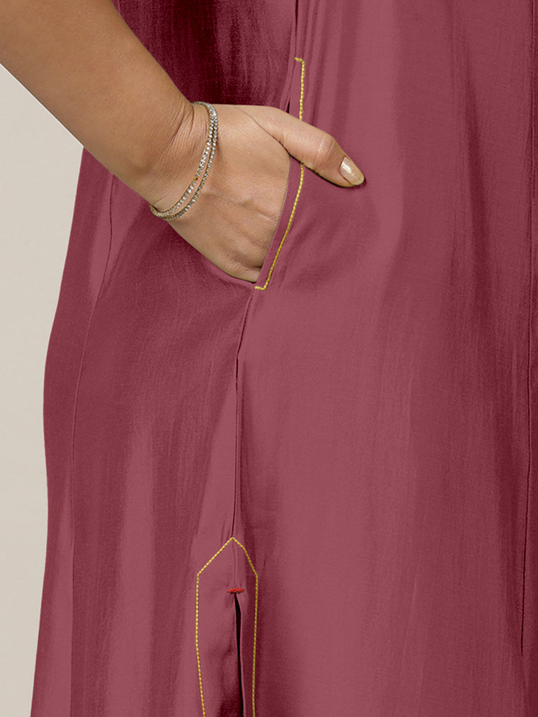 Mirha x Rozaana Kurta, in Pink Viscose, featuring sleeveless and v-neckline, made for daily & work (view 3).