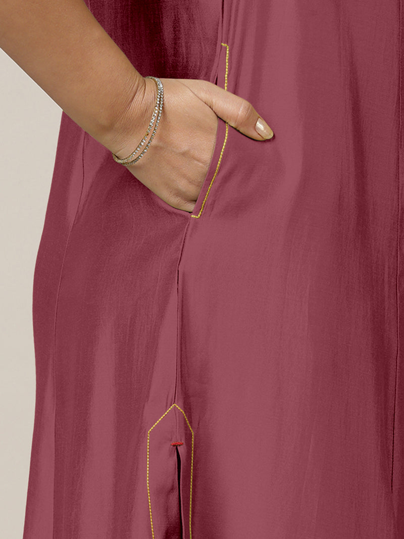 Mirha x Rozaana | A Line Kurta in Rose Pink with Thread Work | Coords or Only Kurta-Binks