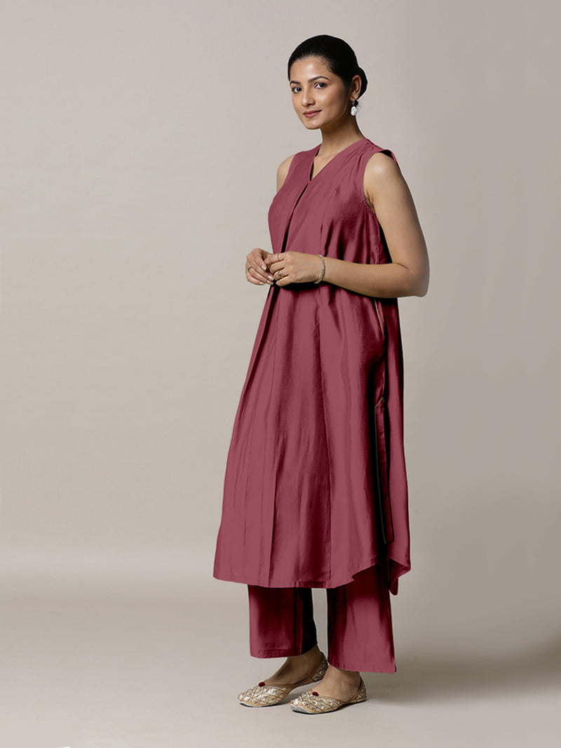 Mirha x Rozaana | A Line Kurta in Rose Pink with Thread Work | Coords or Only Kurta-Binks