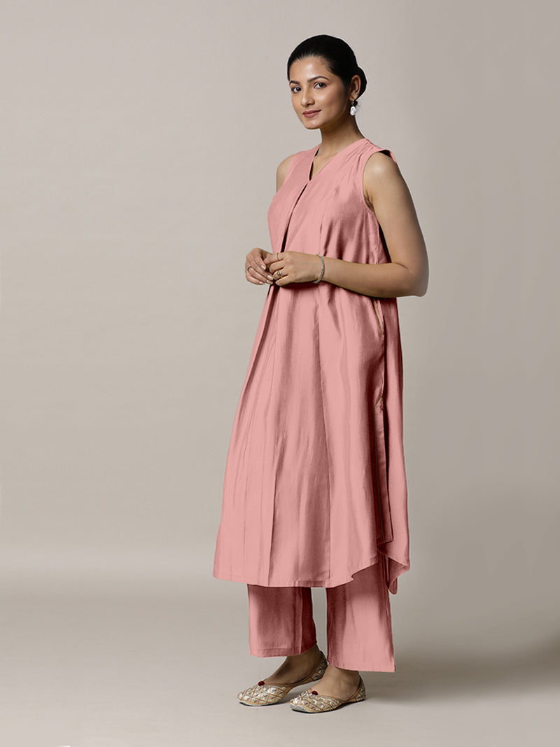 Mirha x Rozaana | A Line Kurta in Sea Pink with Thread Work | Coords or Only Kurta-Binks