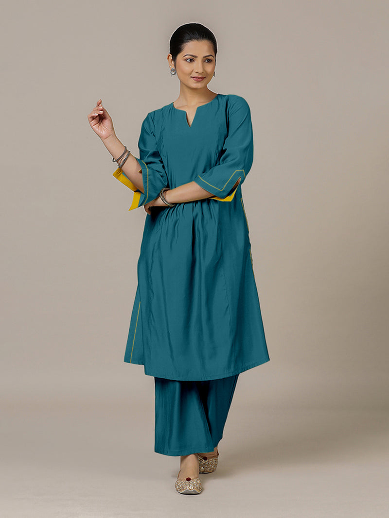 Nimrat x Rozaana | A Line Kurta in Crystal Teal with Thread Work | Coords or Only Kurta-Binks