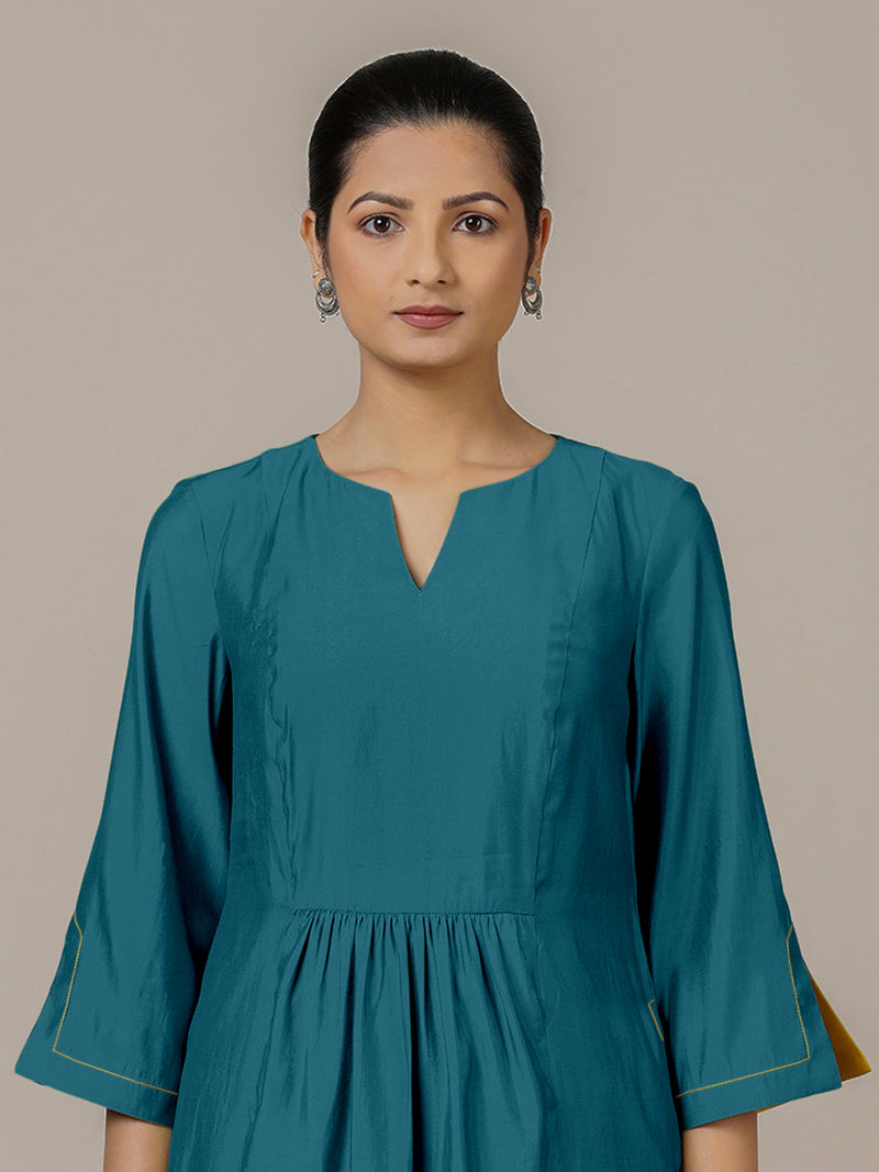 Nimrat x Rozaana | A Line Kurta in Crystal Teal with Thread Work | Coords or Only Kurta-Binks