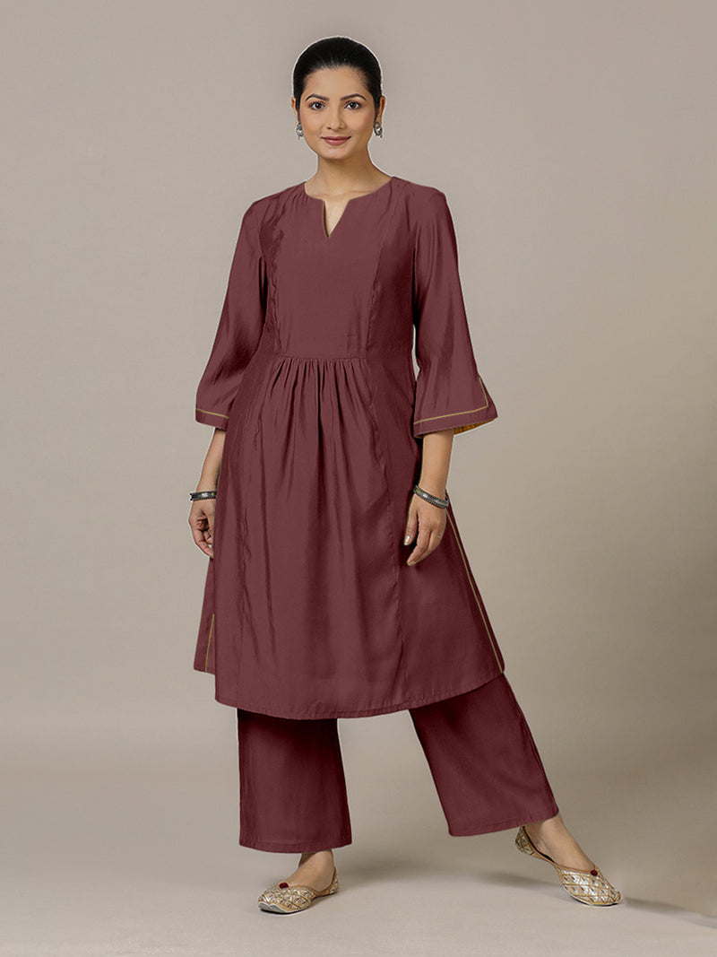 Nimrat x Rozaana | A Line Kurta in Deep Maroon with Thread Work | Coords or Only Kurta-Binks