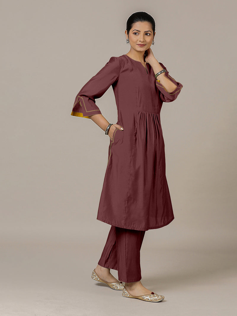 Nimrat x Rozaana | A Line Kurta in Deep Maroon with Thread Work | Coords or Only Kurta-Binks