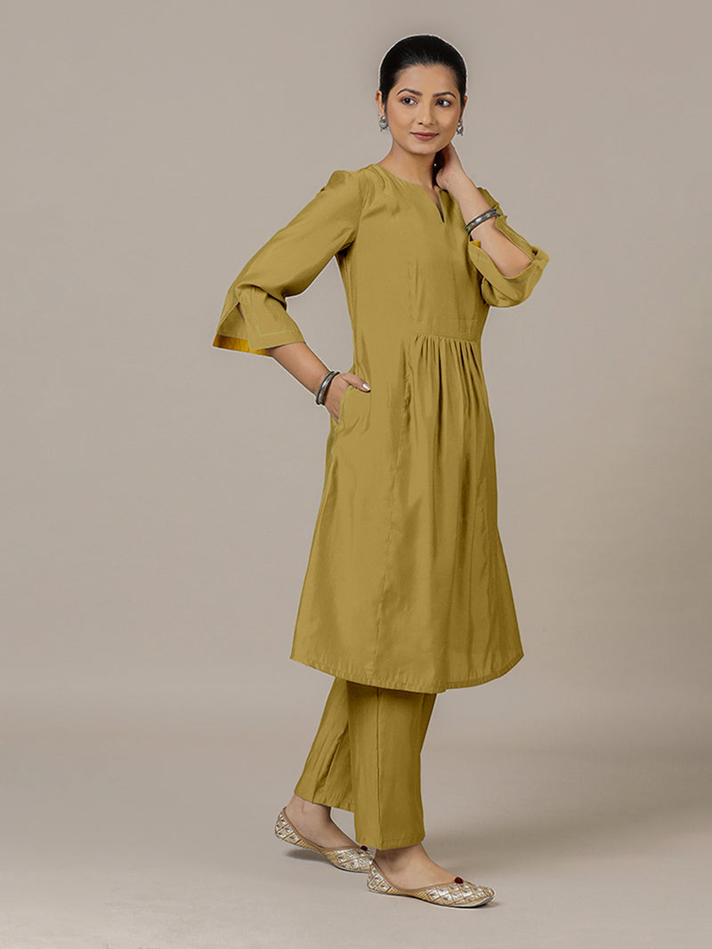 Nimrat x Rozaana | A Line Kurta in Dijon Mustard with Thread Work | Coords or Only Kurta-Binks