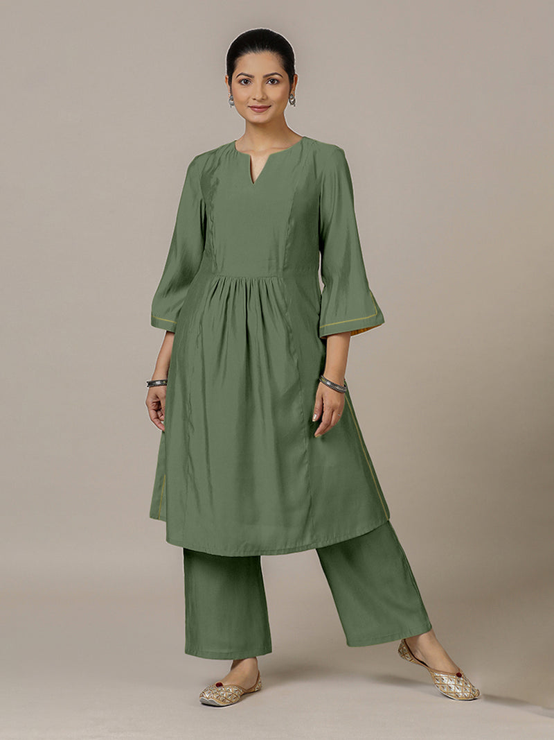 Nimrat x Rozaana | A Line Kurta in Hunter Green with Thread Work | Coords or Only Kurta-Binks