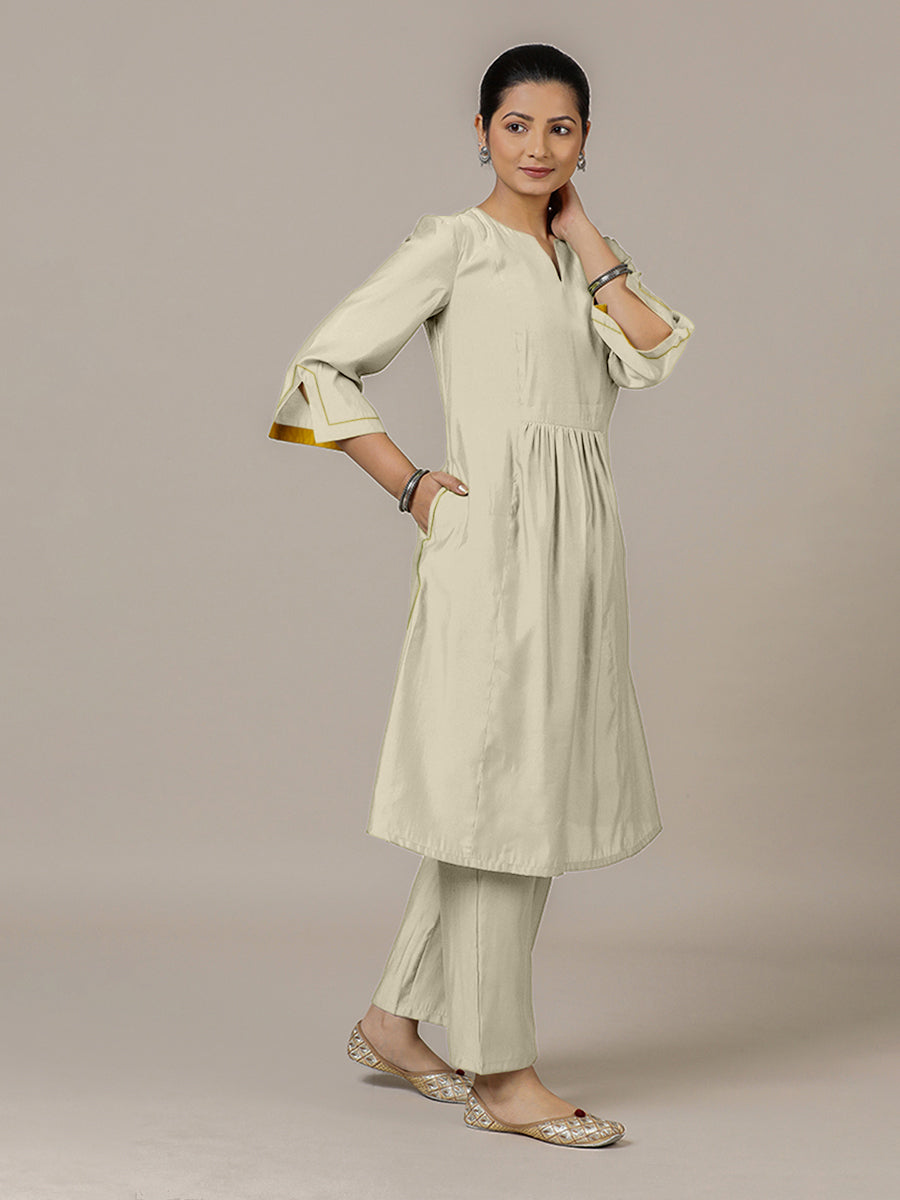 Nimrat x Rozaana | A Line Kurta in Ivory with Thread Work | Coords or Only Kurta