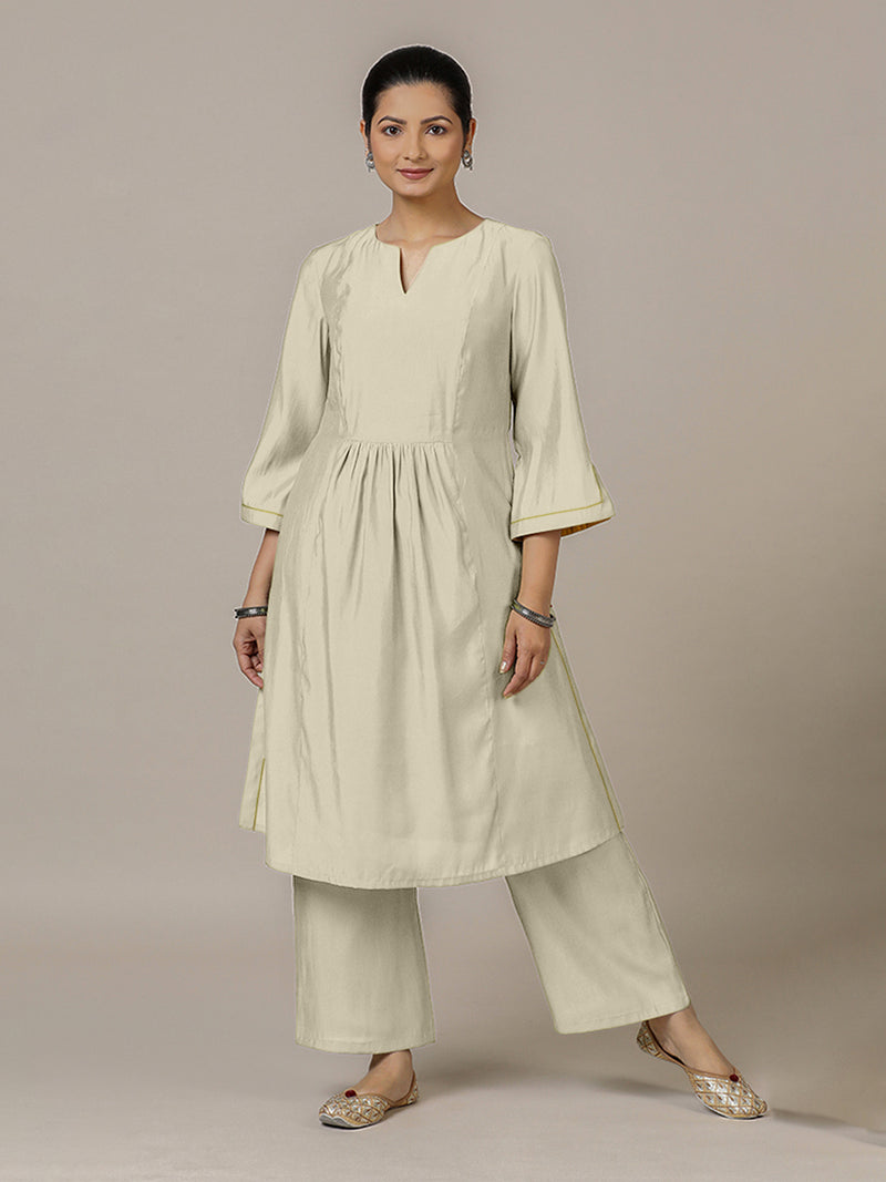 Nimrat x Rozaana | A Line Kurta in Ivory with Thread Work | Coords or Only Kurta-Binks