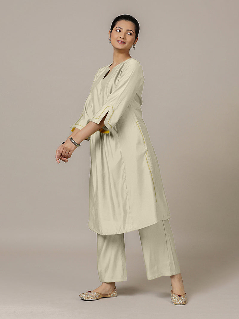Nimrat x Rozaana | A Line Kurta in Ivory with Thread Work | Coords or Only Kurta-Binks