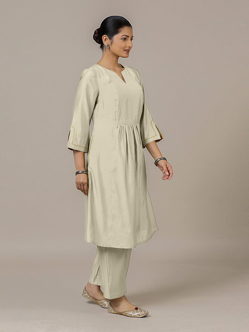Nimrat x Rozaana | A Line Kurta in Ivory with Thread Work | Coords or Only Kurta-Binks