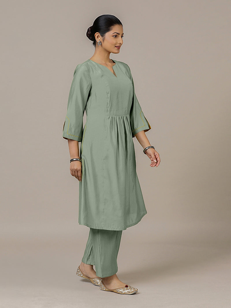 Nimrat x Rozaana | A Line Kurta in Mint Green with Thread Work | Coords or Only Kurta-Binks
