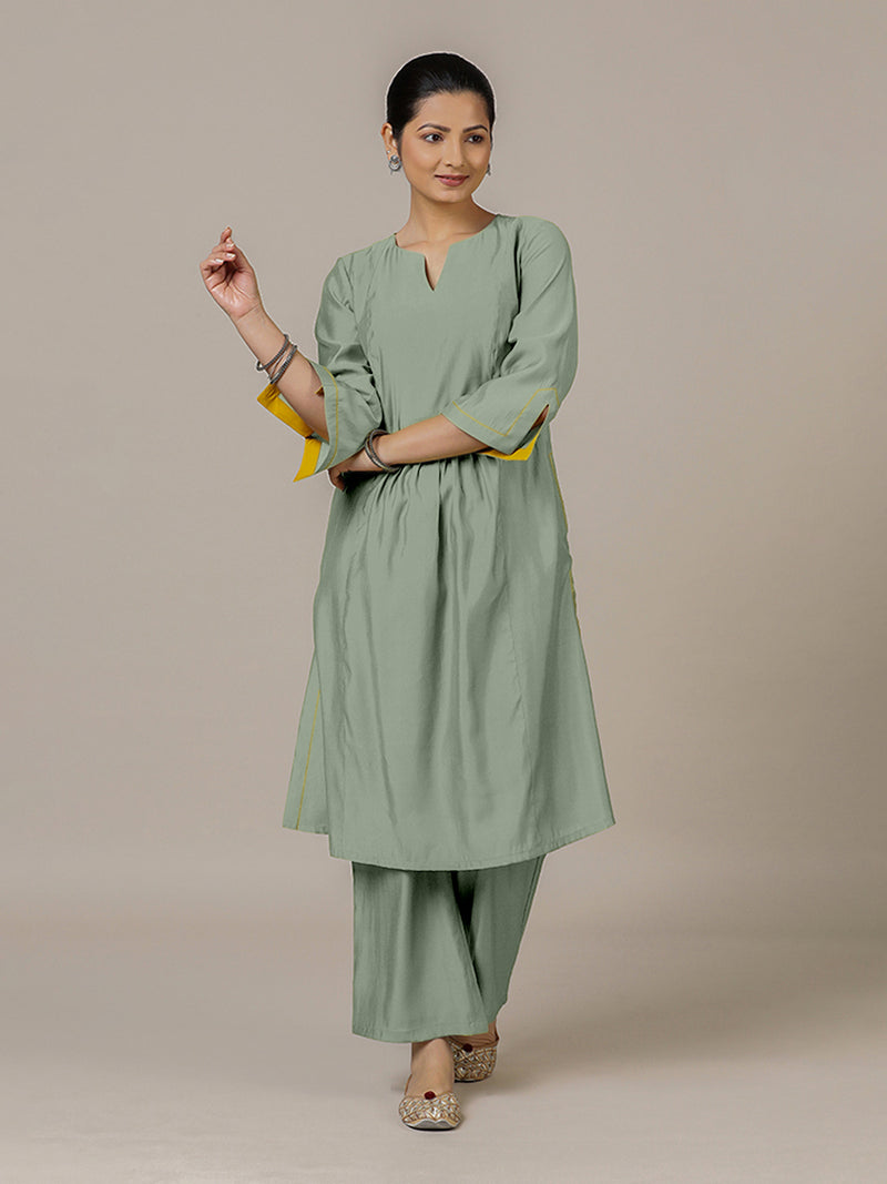 Nimrat x Rozaana | A Line Kurta in Mint Green with Thread Work | Coords or Only Kurta-Binks