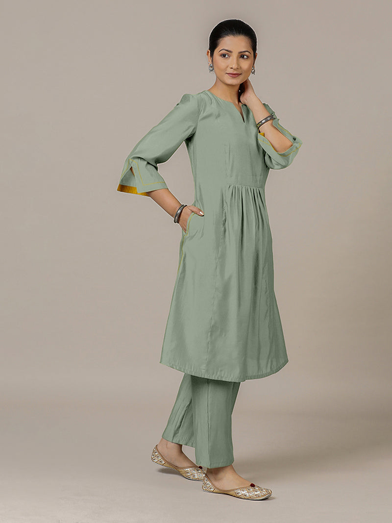 Nimrat x Rozaana | A Line Kurta in Mint Green with Thread Work | Coords or Only Kurta-Binks