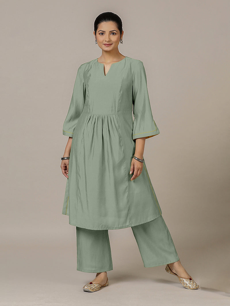 Nimrat x Rozaana | A Line Kurta in Mint Green with Thread Work | Coords or Only Kurta-Binks