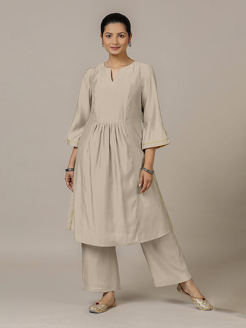 Nimrat x Rozaana | A Line Kurta in Oyster Grey with Thread Work | Coords or Only Kurta-Binks