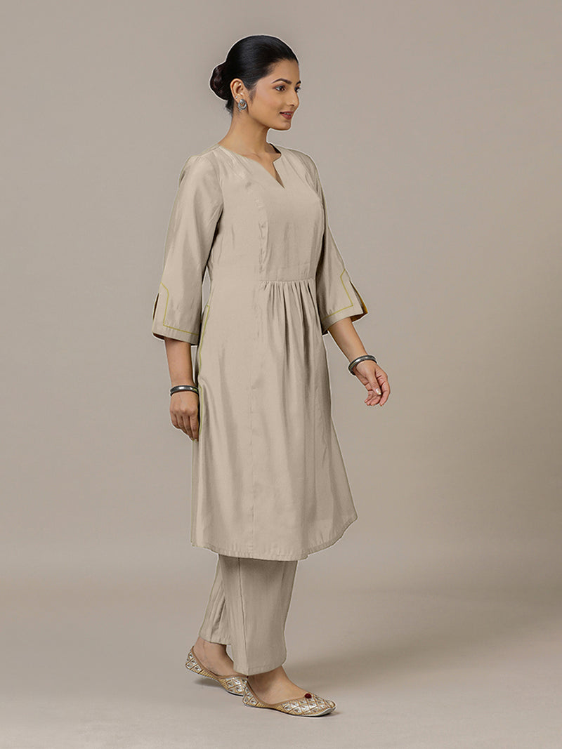 Nimrat x Rozaana | A Line Kurta in Oyster Grey with Thread Work | Coords or Only Kurta-Binks
