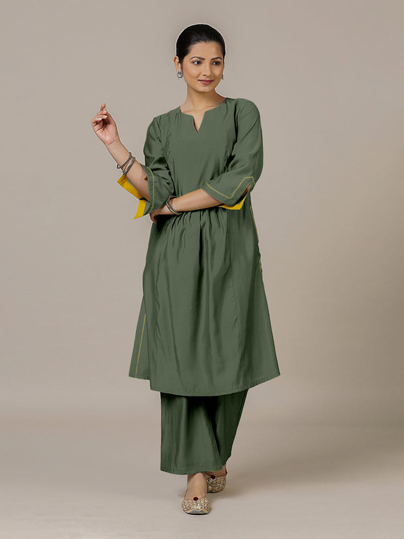 Nimrat x Rozaana | A Line Kurta in Pine Green with Thread Work | Coords or Only Kurta-Binks