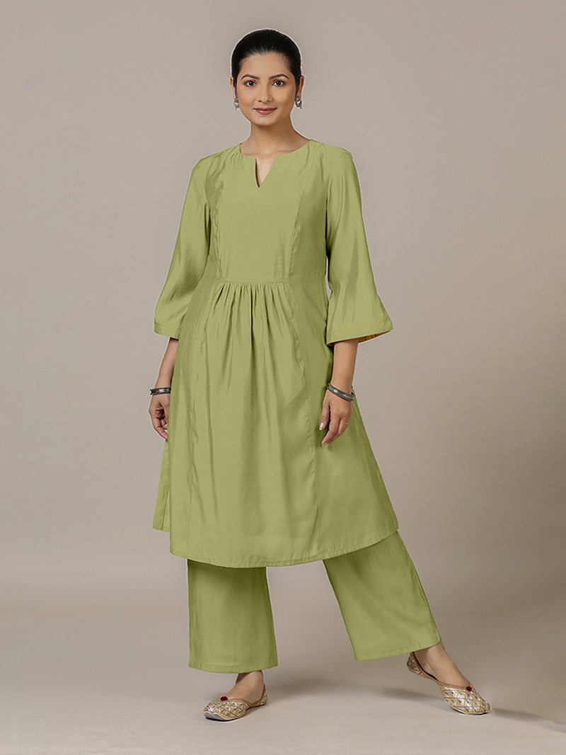 Nimrat x Rozaana | A Line Kurta in Pista Green with Thread Work | Coords or Only Kurta-Binks