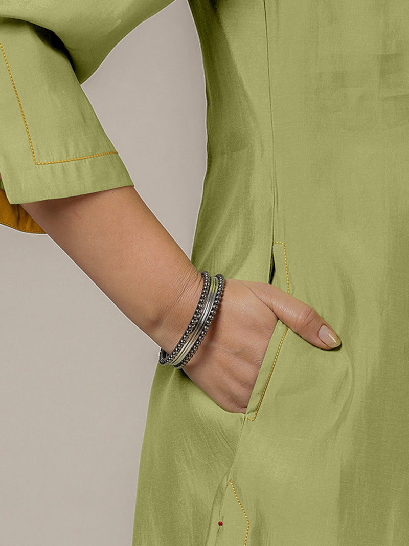 Nimrat x Rozaana | A Line Kurta in Pista Green with Thread Work | Coords or Only Kurta-Binks