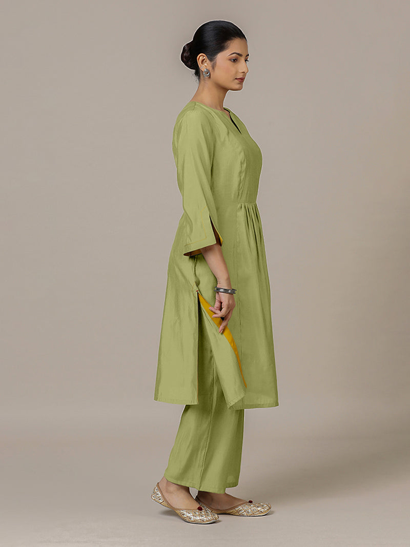 Nimrat x Rozaana | A Line Kurta in Pista Green with Thread Work | Coords or Only Kurta-Binks