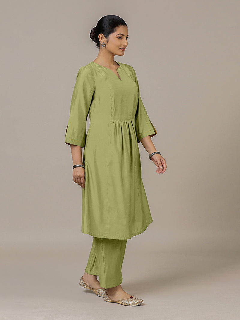 Nimrat x Rozaana | A Line Kurta in Pista Green with Thread Work | Coords or Only Kurta-Binks