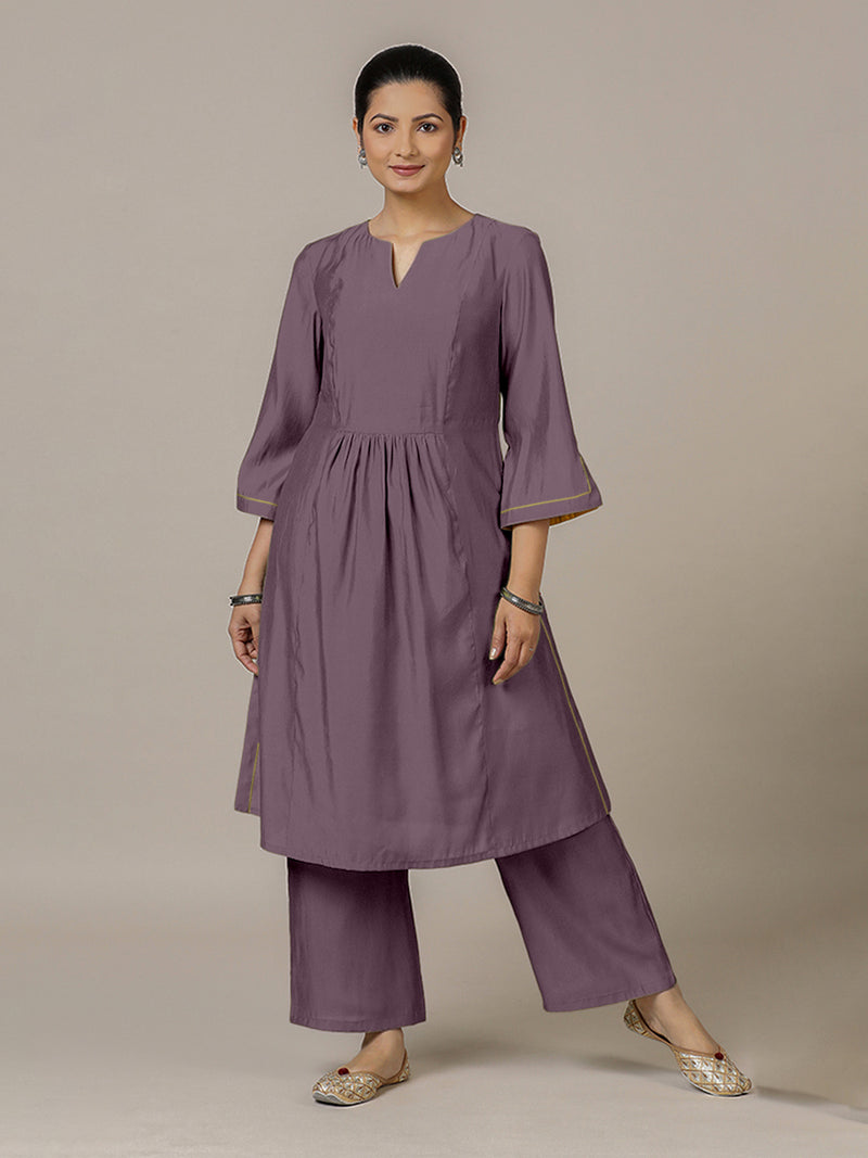 Nimrat x Rozaana | A Line Kurta in Purple Mauve with Thread Work | Coords or Only Kurta-Binks