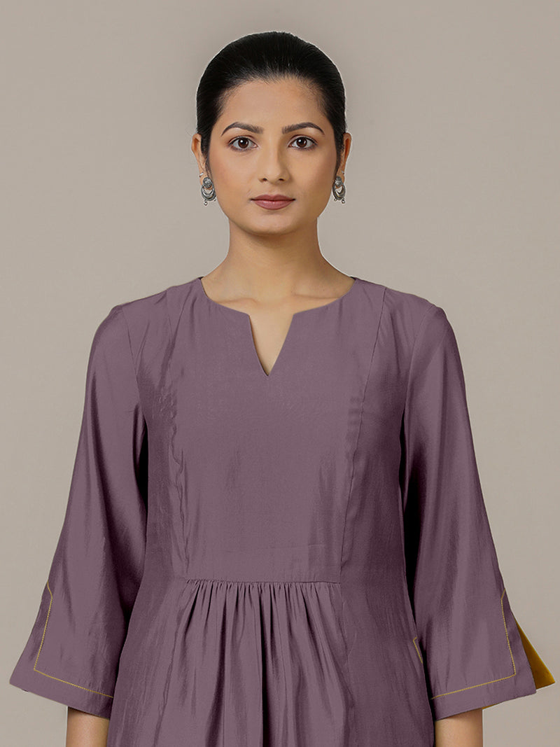 Nimrat x Rozaana | A Line Kurta in Purple Mauve with Thread Work | Coords or Only Kurta-Binks