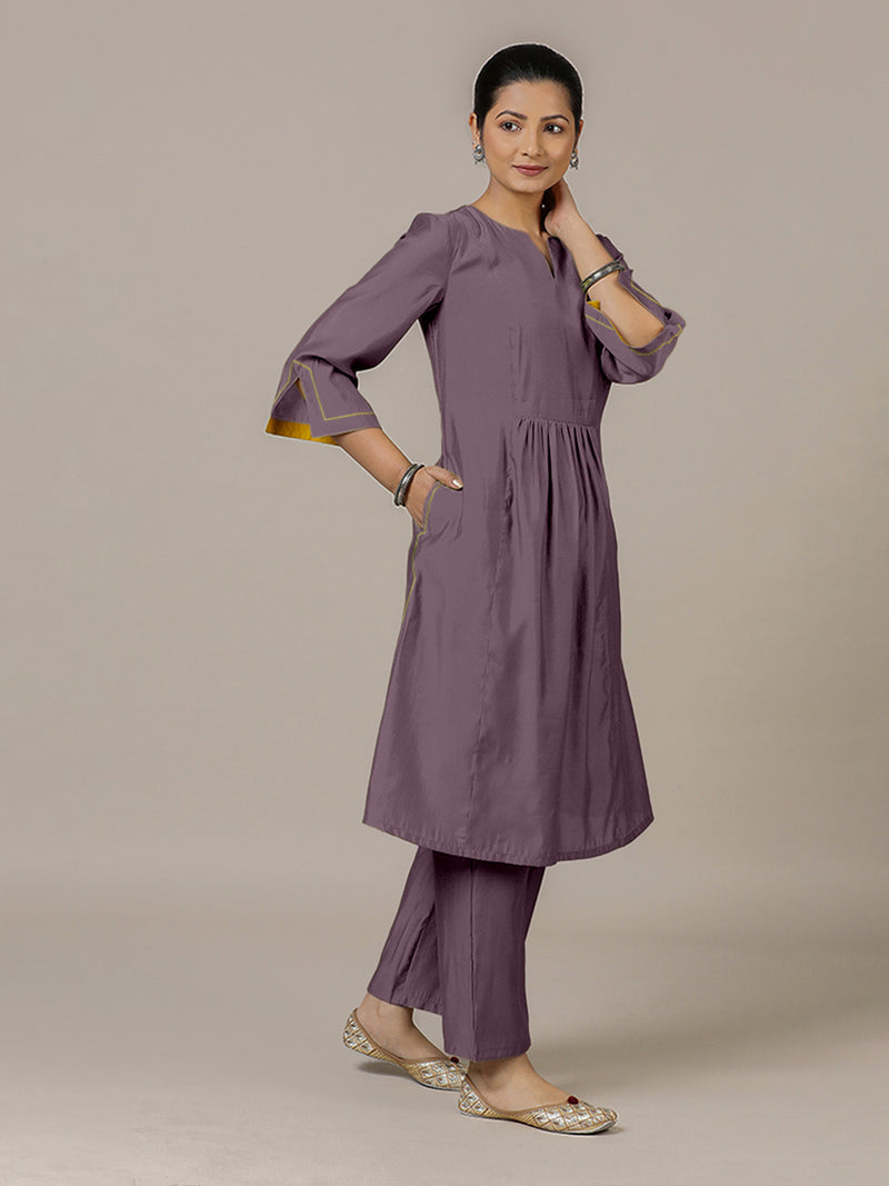 Nimrat x Rozaana | A Line Kurta in Purple Mauve with Thread Work | Coords or Only Kurta-Binks