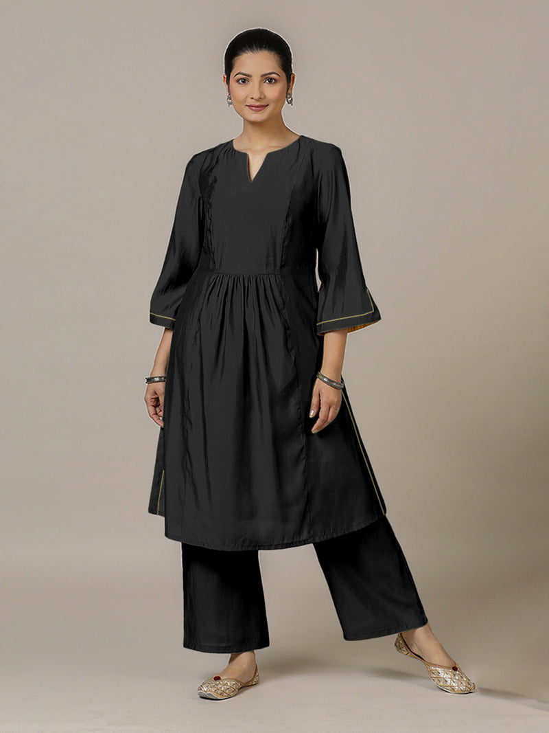 Nimrat x Rozaana | A Line Kurta in Raven Black with Thread Work | Coords or Only Kurta-Binks