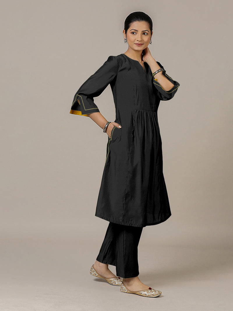 Nimrat x Rozaana | A Line Kurta in Raven Black with Thread Work | Coords or Only Kurta-Binks