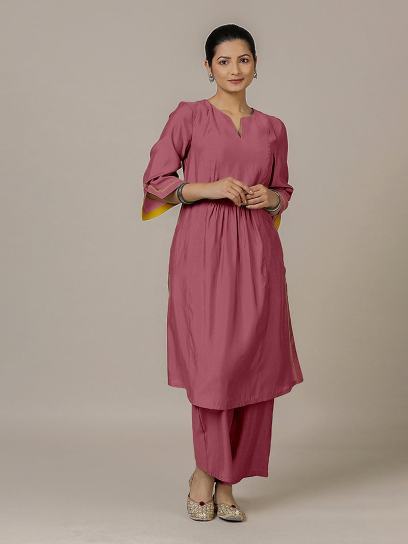 Nimrat x Rozaana | A Line Kurta in Rose Pink with Thread Work | Coords or Only Kurta-Binks