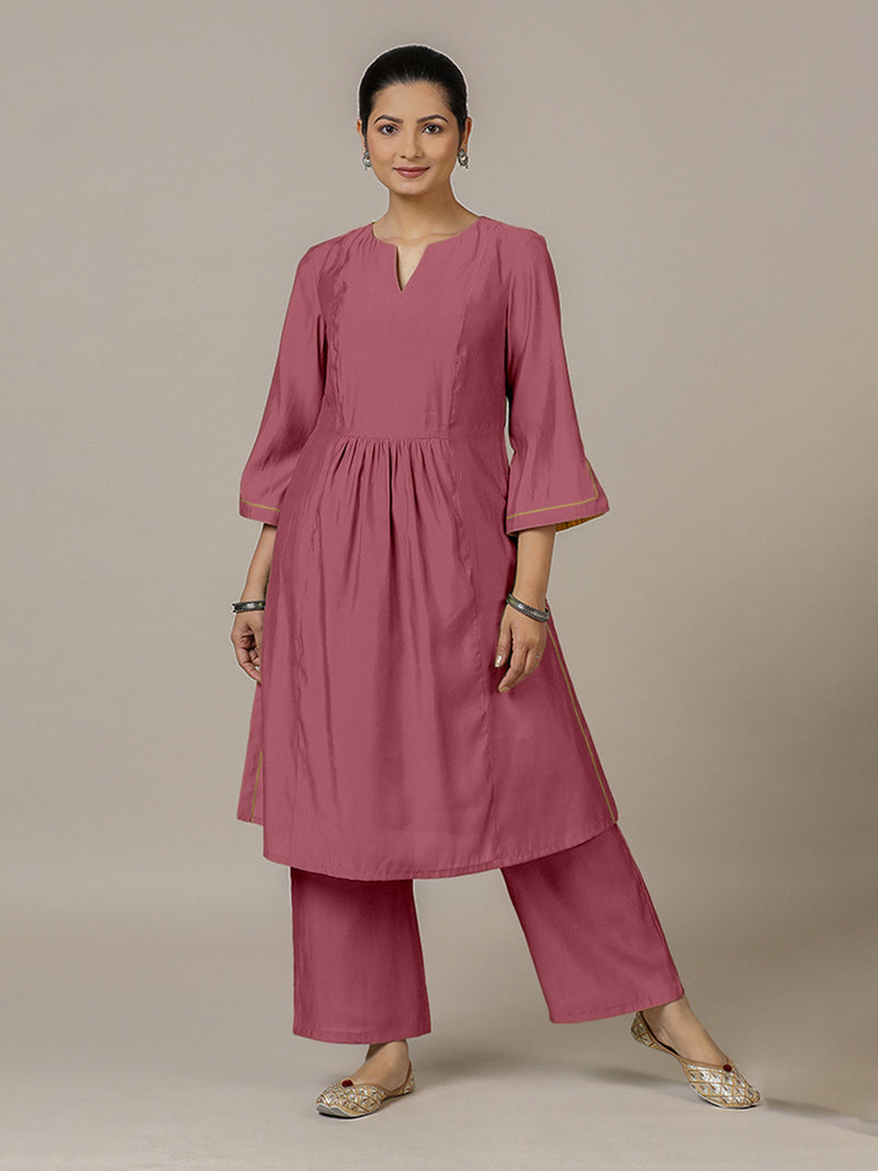 Nimrat x Rozaana | A Line Kurta in Rose Pink with Thread Work | Coords or Only Kurta-Binks